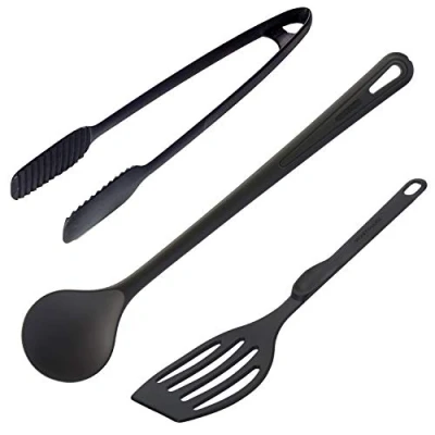 Afbeelding van Westmark Set van 3 keukenhulpjes, bakspatel, roerlepel en braad /serveertang, voor het draaien, roeren serveren, kunststof, zwart, 286922E6
