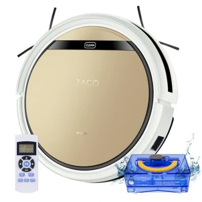 Afbeelding van ZACO V5sPro stofzuigrobot met dweilfunctie laadstation dweilrobot automatisch stofzuigen voor harde vloeren, parket, laminaat, tegels valbeveiliging zakloos 60db Goud