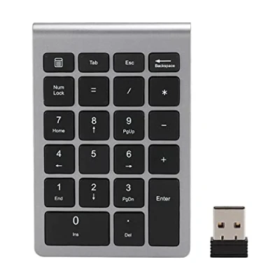 Afbeelding van Cijfertoetsen, ASHATA 22 toetsen cijfertoetsen USB 2.4G Draadloos mini ergonomisch toetsenbord met ontvanger, ondersteuning voor Android , Windows en Mac OS systemen. (IJzergrijs)