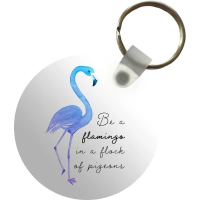 Afbeelding van Sleutelhanger Flamingo Waterverf Letters Blauw Plastic Rond Uitdeelcadeautjes
