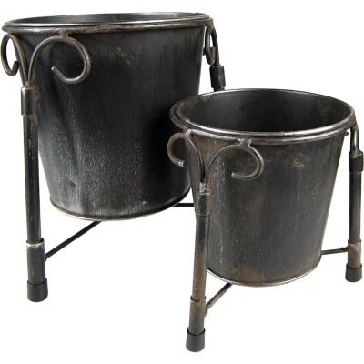 Afbeelding van Clayre &amp; Eef Bloempot Set van 2 Ø 17 12 cm Zwart Ijzer Plantenpot