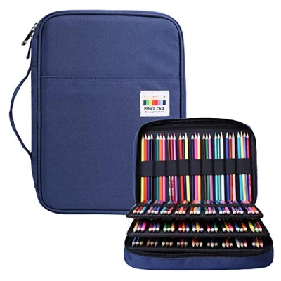 Afbeelding van BOMKEE Pencil Case 220 Slots Gekleurde Potloden Gel Pen Organizer Tas met Rits voor Student Kids Artiest Handy Glitter Pennen, Vullingen, Waterdichte Kleurplaat Houder Large Blauw
