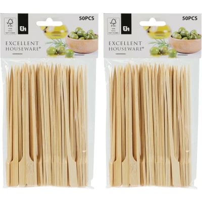 Afbeelding van 100x Bamboe houten sate prikkers/stokjes 15 cm prikkers (sate)