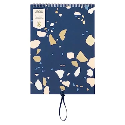Afbeelding van Busy B Wandkalender voor koppels van januari tot december 2024 Terrazzo slanke jaarplanner twee met kolommen, maandelijkse zakken en stickers