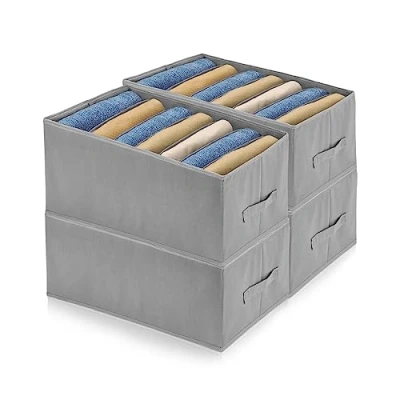 Afbeelding van BOSCOW Kledingkast Organizer Set van 4 met 7 vakken, versterkt vliesmateriaal, groot formaat 44 x 30 20,5 cm ideaal voor broeken, T shirts en meer opbergsysteem lade inzetstukken