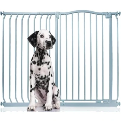 Afbeelding van Bettacare Extra Hoge Hondenhekje met Gebogen Bovenkant, 116cm 125cm, Mat Grijs, Hoog 100cm in Hoogte, Drukfit Hekje voor Hond en Puppy, Huisdieren Honden, Eenvoudige Installatie