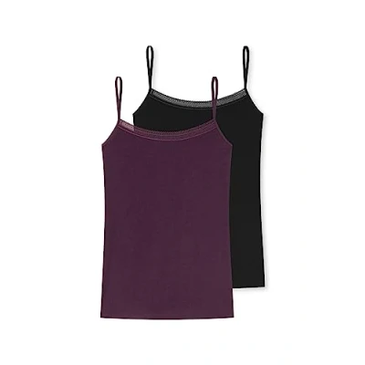 Afbeelding van Schiesser 2P Spagetti Top Lila/Zwart katoen 40 Dames