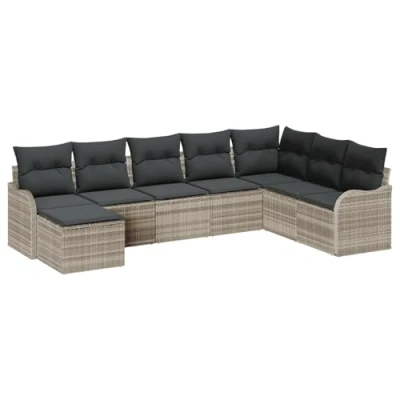 Afbeelding van vidaXL 8 Delige Tuinsofa Set met Kussens Lichtgrijs Poly Rattan