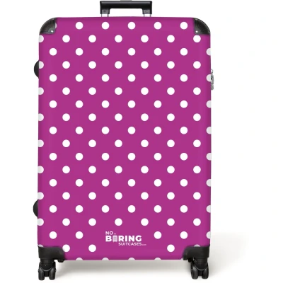 Afbeelding van NoBoringSuitcases.com® Koffer groot Reiskoffer lichtgewicht Witte stippen op paarse achtergrond Rolkoffer met 4 wielen Grote trolley XL 98 liter bagage