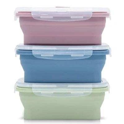 Afbeelding van Opvouwbare siliconen containers voor lunch, opvouwbaar, vriezer en magnetron, vaatwasmachinebestendig (1200 ml)