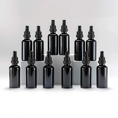 Afbeelding van Yizhao Zwart Glazen Druppelflesje 50ml, met Pipet Druppelaar, voor Essentiële olie, Aromatherapie, Cosmetica, Laboratorium, Apotheek, Reizen, Massage 12 Stuks