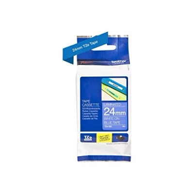 Afbeelding van Brother TZe 555 labelcassette, 24 mm (B) x 8 m (L), gelamineerd, originele benodigdheden wit op blauw