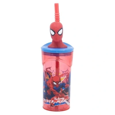 Afbeelding van Spiderman Urban Web Herbruikbare kinderbeker met rietje en deksel 3D figuur 360 ml inhoud