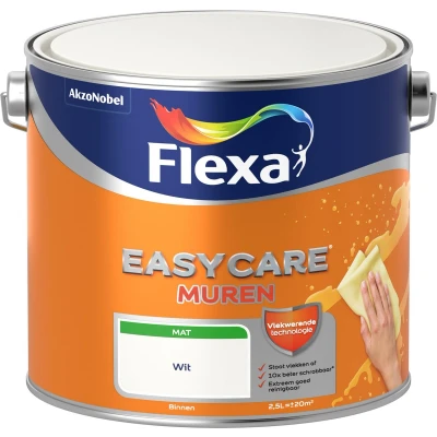Afbeelding van flexa easycare muurverf mat wit 2.5 ltr