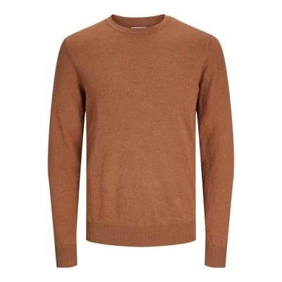 Afbeelding van JACK &amp; JONES Emil knit crew neck slim fit heren pullover viscosemengsel met O hals cognac bruin Maat: XL