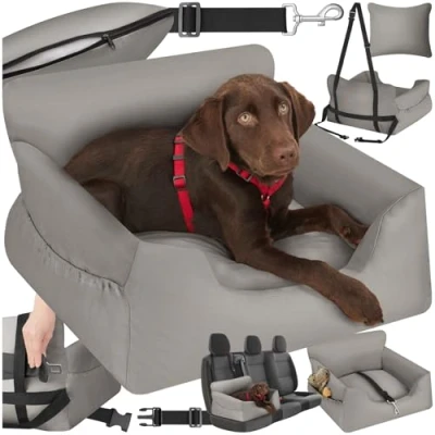 Afbeelding van tectake® Hondenautostoel Milow Gestoffeerd met Veiligheidslijn Hondenstoel voor Auto, Hondenmand Auto Comfortabele en Veilige Autostoel Honden