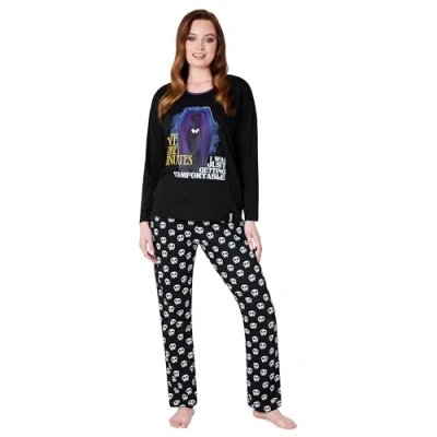 Afbeelding van Wednesday Pyjama voor dames, nachtkleding met lange mouwen en broek, pyjamaset dames tieners, S XL, cadeaus haar, Zwart/Skull,