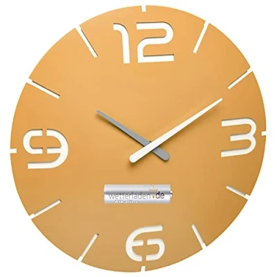 Afbeelding van TFA Dostmann 60.3536 Contour Design draadloze wandklok (geel met batterij)