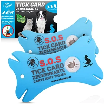 Afbeelding van BluePet 2 x tekenkaart met vergrootglas in creditcardformaat, tekenverwijderaar voor het verwijderen van teken en nymphia bij mens dier, tikkaart als eerste hulp hond kat huis