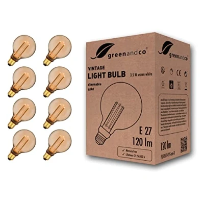 Afbeelding van 8 stuks greenandco® dimbare Vintage Design LED lamp in retro stijl voor sfeerverlichting E27 G95 Edison lamp, 3,5W 120lm 1800K extra warm wit 320 230V flikkervrij