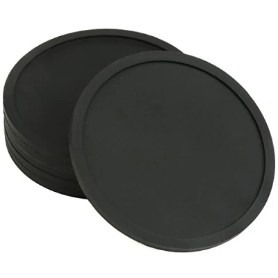 Afbeelding van H&amp;S Drink Coasters Set van 6 Cup Pad Mat Zwart Ronde Siliconen Rubber Mok Coaster Niet Slip voor Koffie Bier Wijn Glazen Fles Thuis en Bar