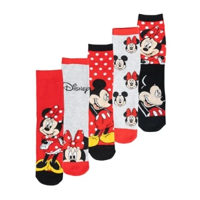Afbeelding van Disney Minnie &amp; Mickey Mouse sokken voor dames, sneakersokken, maat 38 43 (verpakking van 5 stuks), Meerkleurig, EU