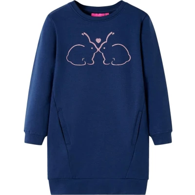 Afbeelding van Kinderjurk konijnenprint 92 marineblauw