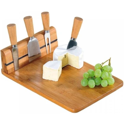 Afbeelding van Excellent Houseware Bamboe kaasplank met 4 kaasmessen