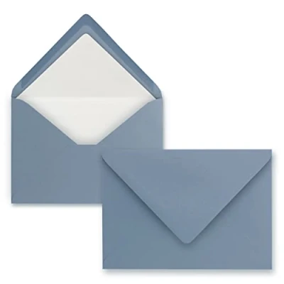 Afbeelding van 50 enveloppen grijsblauw (blauw) DIN C6 gevoerd met wit zijdepapier 100 g/m² 11,4 x 16,2 cm nat lijmen NEUSER PAPIER
