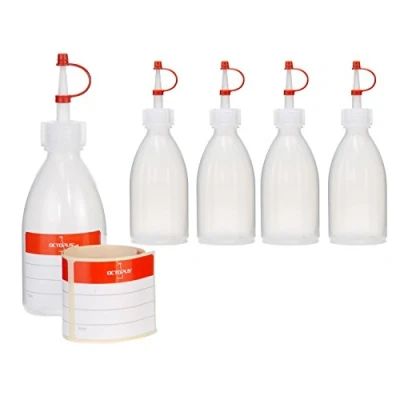 Afbeelding van Octopus 5x 100 ml knijpflacons, spuitflacons van LDPE met druppeldop, garnatieflacons, decoratieflacons voor keuken, hobby of laboratorium