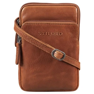 Afbeelding van STILORD &#039;Elin&#039; Telefoontasje Crossbody Leer Vintage Borsttas Lederen Schoudertas voor Dames Heren Klein Nektasje Sling Bag XS Handtas Echt Leer, Kleur:maraska bruin