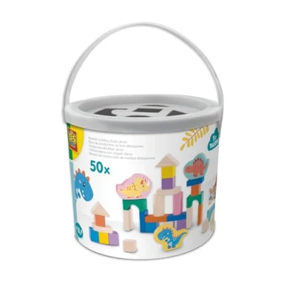 Afbeelding van SES Creative 13204 Houten Bouwblokken Dino 50 Stuks in Emmer Speelset voor Kinderen vanaf 12 Maanden Bouw torens en meer Perfect creatief spelen