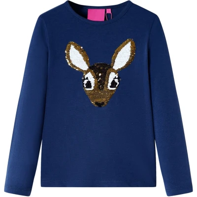 Afbeelding van Kindershirt lange mouwen hert van pailletten 128 marineblauw