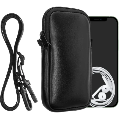 Afbeelding van kwmobile Tasje voor smartphones XL 6,7/6,8&quot; Hoesje van neopreen in metallic zwart Phone case met nekkoord