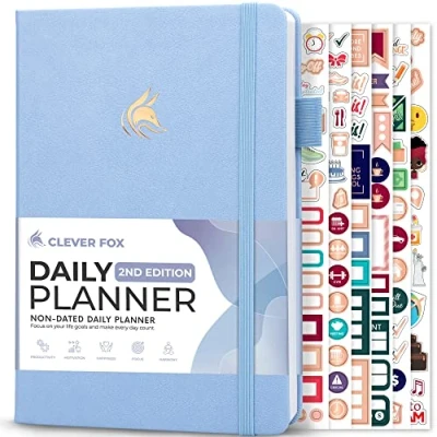Afbeelding van Clever Fox Dagplanner 2e editie ongedateerde tijdblokplanner met uurschema, takenlijst en gewoonte tracker tijdmanagementplanner taakorganisator A5 formaat, gaat 6 maanden mee (maagdenpalm)