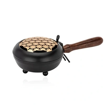 Afbeelding van NKlaus wierookpan ijzer goud flower of life wierookbrander zwart met houten handvat 11487