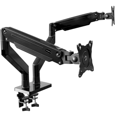 Afbeelding van Invision Dubbele Monitorbeugel voor 24&quot; 35&quot; Schermen VESA 75/100mm Kantelbaar, Draaibaar en Roteert Ergonomisch in Hoogte Verstelbaar Lange Arm Gasveer Desktop klembevestiging Gewicht 2 15kg (MX900)