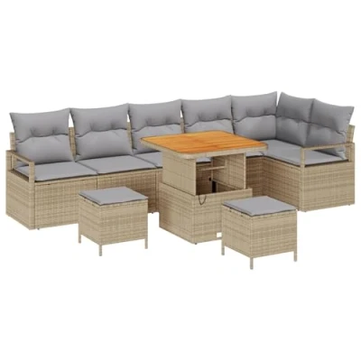 Afbeelding van vidaXL 9 delige Tuin Sofa Set met Kussens Beige Poly Rattan Acacia