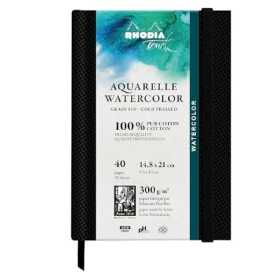 Afbeelding van RHODIA TOUCH 116140C aquarelnotitieboek, 100% katoen, fijne korrel, 300 g/m², A5, portret, 40 pagina&#039;s niet microgeperforeerd, hardcover Watercolor Book