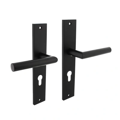 Afbeelding van Deurklink Bastian op schild 245x45 mm met profielcilindergat 72mm mat zwart