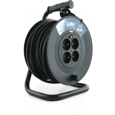 Afbeelding van LUMX LM 80025 kabelhaspel standaard 25 m 220 250V 16 A 2P+A BE/FR zwart