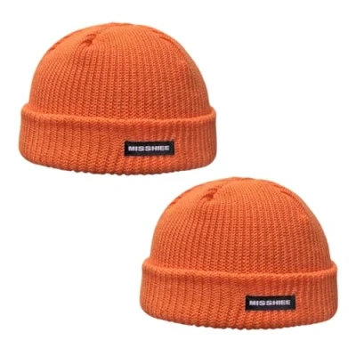 Afbeelding van TUONYIS 2 stuks oranje beanie, vissersmuts, gebreide wintermuts, uniseks warme wollen muts koude hoed, winterwarme pullover hoed voor wandelen, fietsen, buitenactiviteiten (VK, Alpha, M, L,