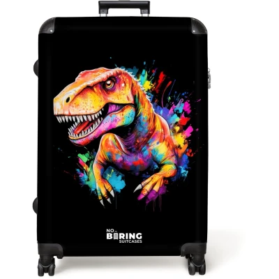 Afbeelding van NoBoringSuitcases.com® Koffer groot Reiskoffer lichtgewicht Dinosaurus met kleurrijke graffiti Rolkoffer 4 wielen Grote trolley XL 98 liter bagage