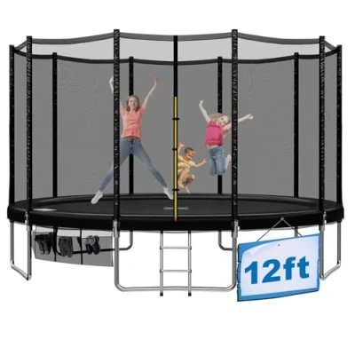 Afbeelding van Devoko Trampoline, Kindertrampoline Ø 183/228/305/366/427 cm Complete Set met Veiligheidsnet, Ladder, Afdekhoes, Schoenennet Trampoline voor Tuin,150 kg (Zwart)