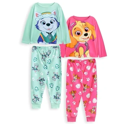 Afbeelding van Paw Patrol Skye &amp; Everest pyjamaset voor meisjes, set van 2 Roze en grijze grafische top met lange mouwen pyjamabroek pijpen kinderen