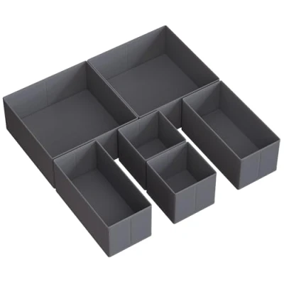 Afbeelding van SONGMICS Opbergdoos voor lade, set van 6, ondergoed organizer, lade opvouwbare stoffen doos sokken, ondergoed, BHS, stropdassen en sjaals, grijs RDZ06G