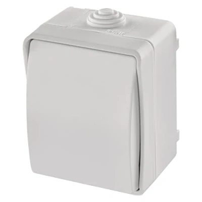 Afbeelding van EMOS Waterdichte wisselschakelaar met wip, traphuisschakelaar voor verlichting, witte kleur, 250 V /10 AX, kunststof, opbouw wandmontage, beschermingsklasse IP54 buiten