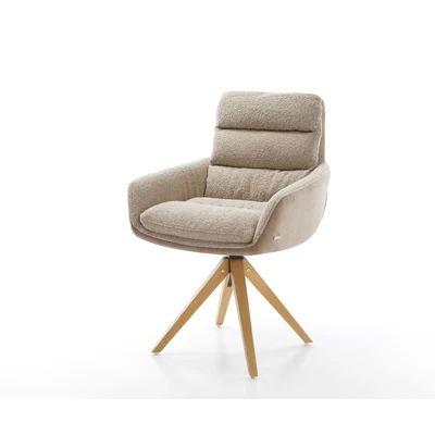 Afbeelding van DELIFE Draaistoel Abelia Flex met armleuning materiaalmix mud houten frame hoekig wit 180 draaibaar