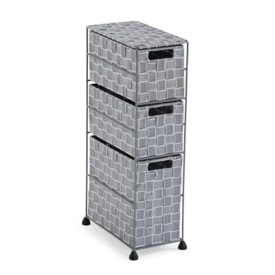 Afbeelding van Versa Nilo Badkamermeubel Bijzet, Badkamerrek met 3 opbergmanden, Afmetingen (H x L B) 57 15,5 28 cm, Getextureerd Plastic, Kleur Grijs