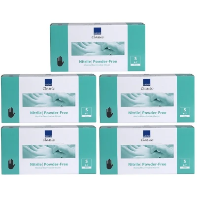 Afbeelding van 5x Abena Nitril Handschoenen Classic poedervrij Maat S zwart 100st bundel/set/pakket Haibu by Kapperskorting.com